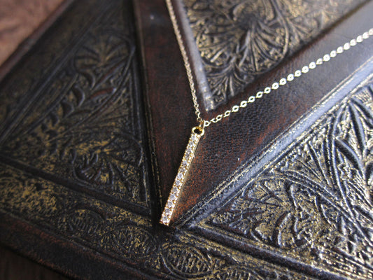 Gold Bar Necklace with Crystals