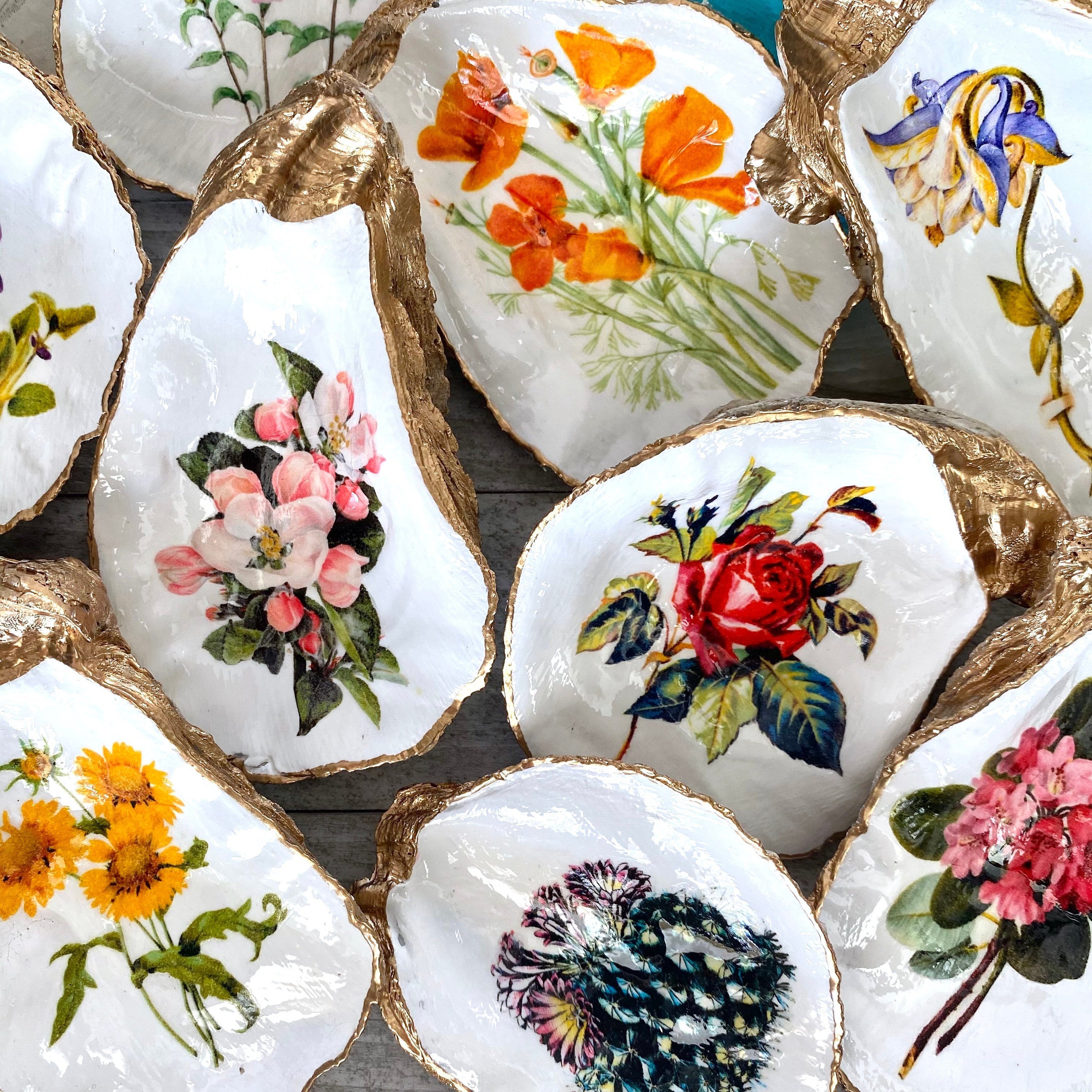 Marye Kelley Decoupage Handmade Plate Decorative Octagon Floral 