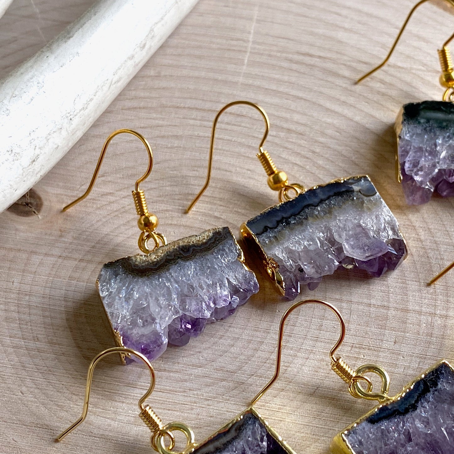 Ray of Light Raw Amethyst Earrings