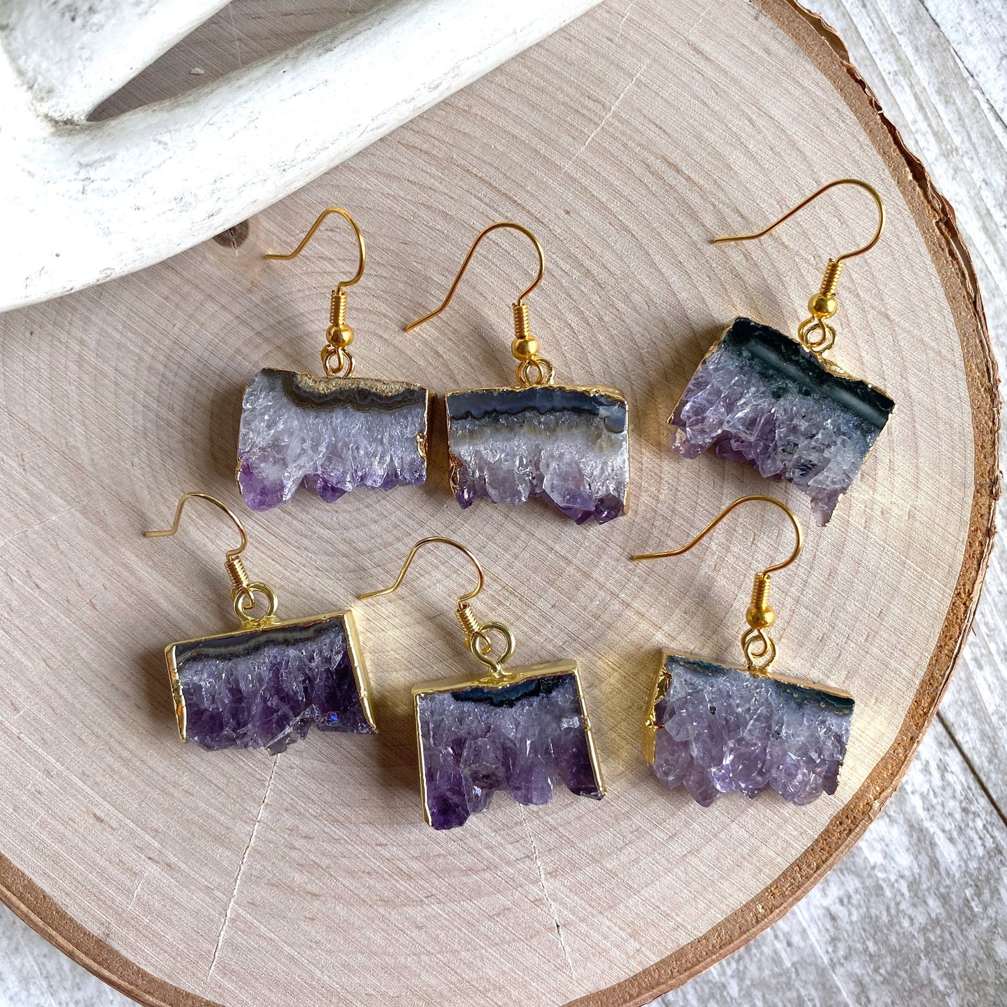 Ray of Light Raw Amethyst Earrings