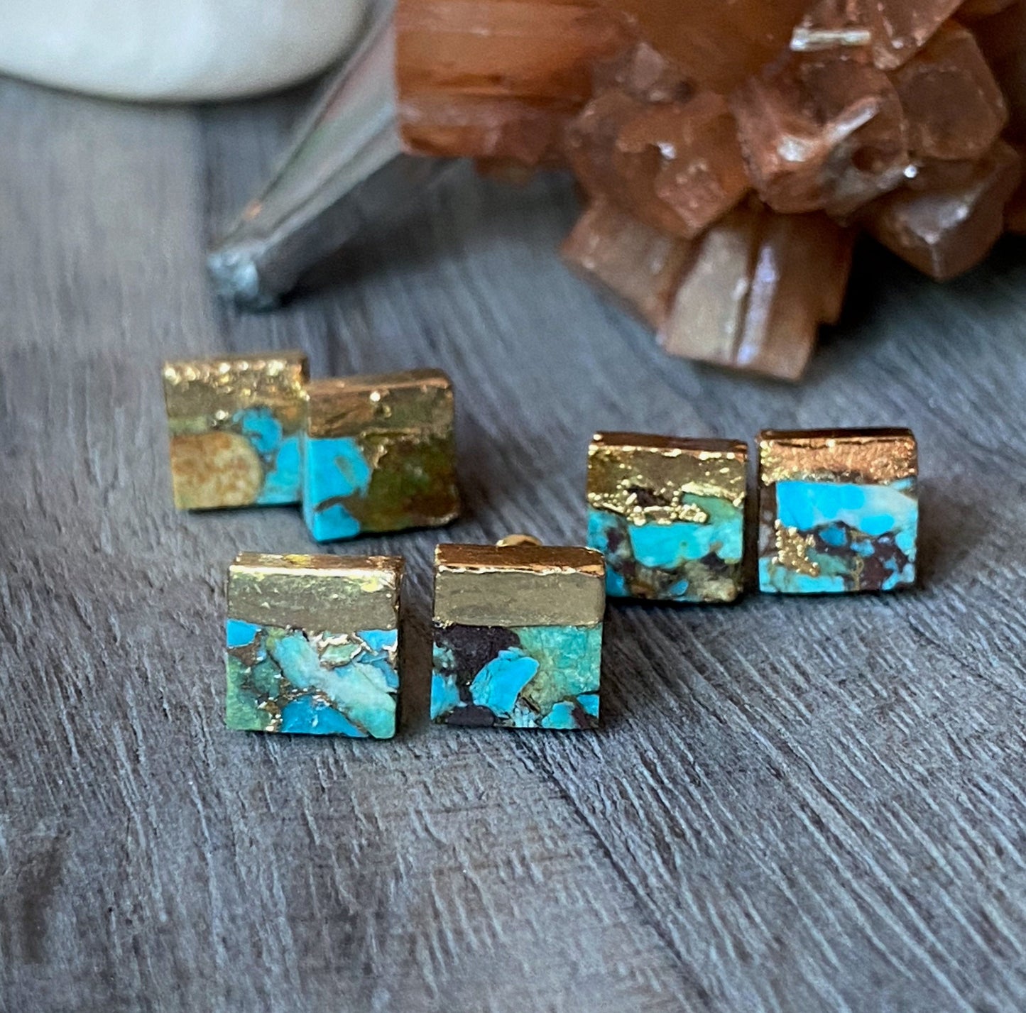 Turquoise Stud Earrings, Genuine Turquoise Earrings,Turquoise EArrings,Raw Stone Earrings,Blue STone EArrings, December Birthstone Earrings