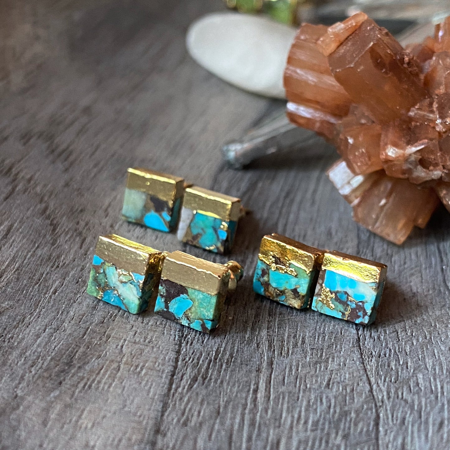Turquoise Stud Earrings, Genuine Turquoise Earrings,Turquoise EArrings,Raw Stone Earrings,Blue STone EArrings, December Birthstone Earrings