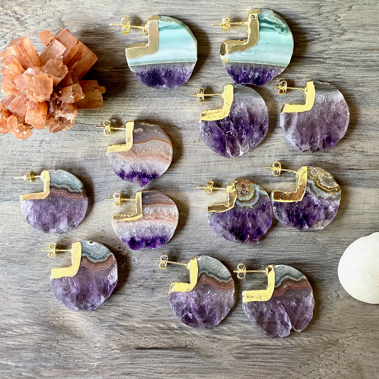 Abigail Raw Amethyst Slice Hoops