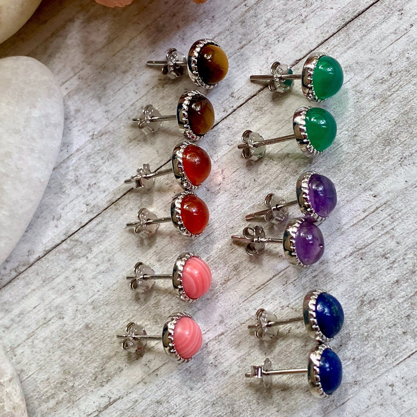 Small Stone Studs,Tigers Eye Earrings,Gift for Her,Silver Stone Earrings,Round Stone Earrings,Gemstone Studs,Dainty Sterling Silver Earrings