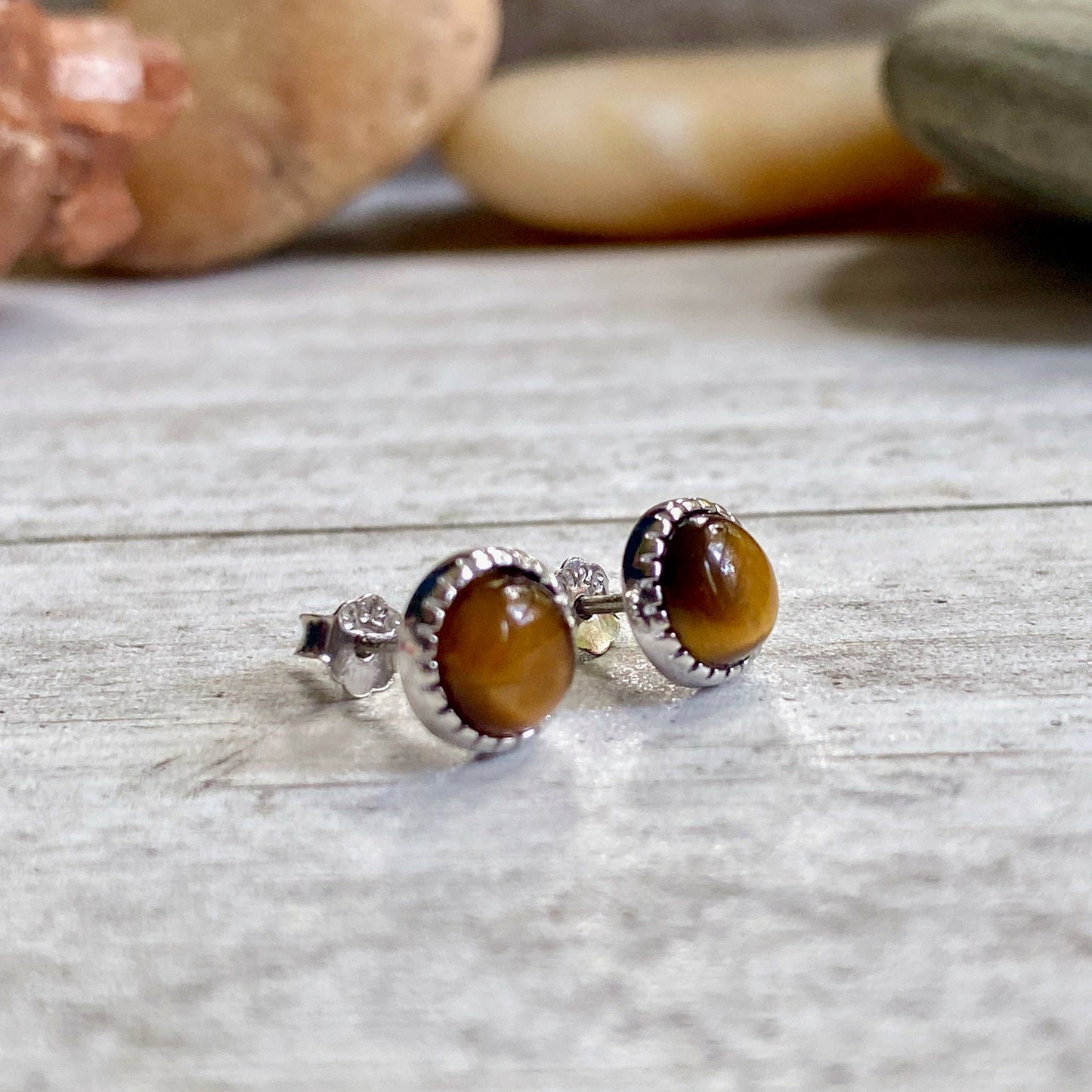 Small Stone Studs,Tigers Eye Earrings,Gift for Her,Silver Stone Earrings,Round Stone Earrings,Gemstone Studs,Dainty Sterling Silver Earrings