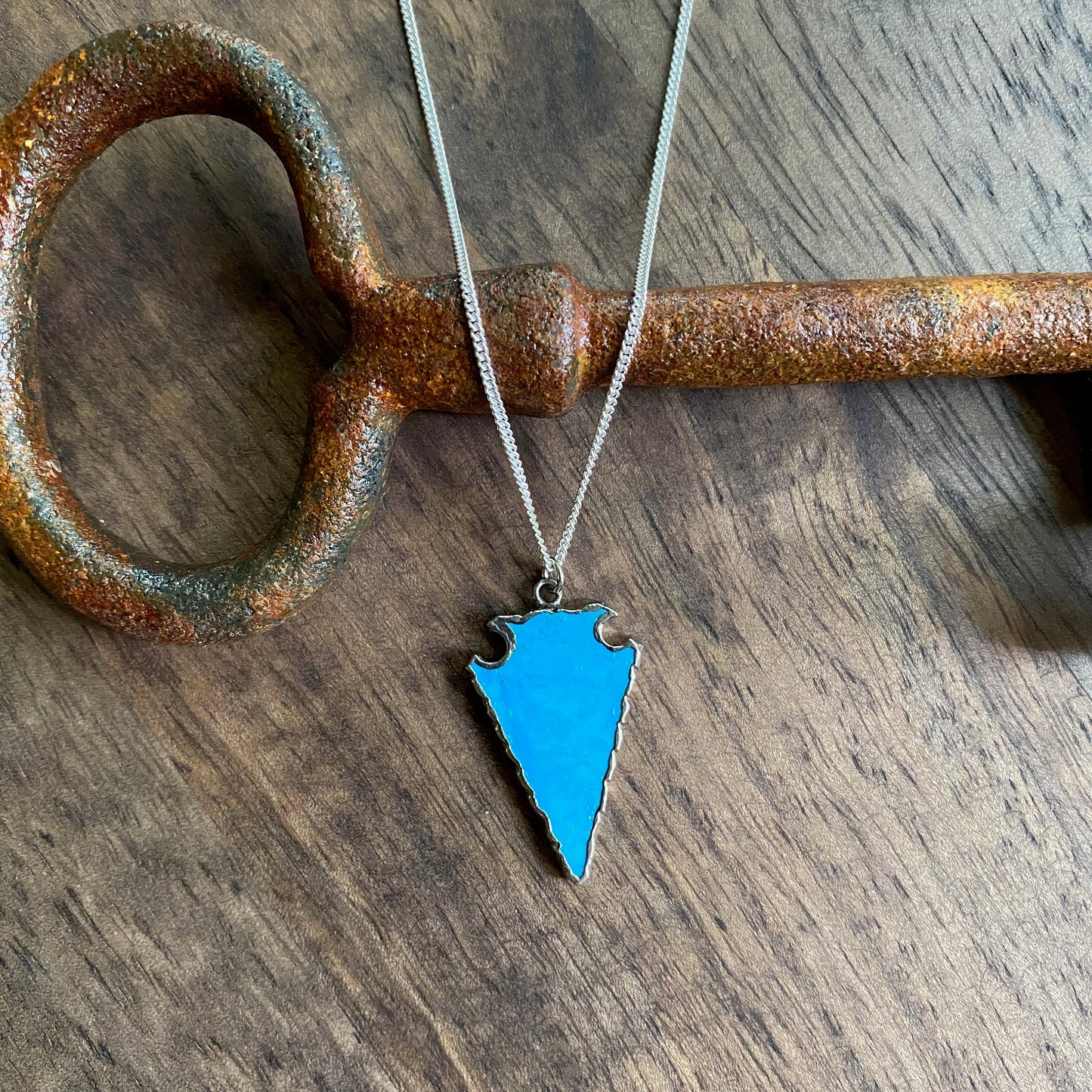 Turquoise Necklace Silver, Arrowhead Necklace,Stone Arrowhead Silver, Blue Stone Necklace,Raw Stone Necklace, Turquoise Pendant Necklace