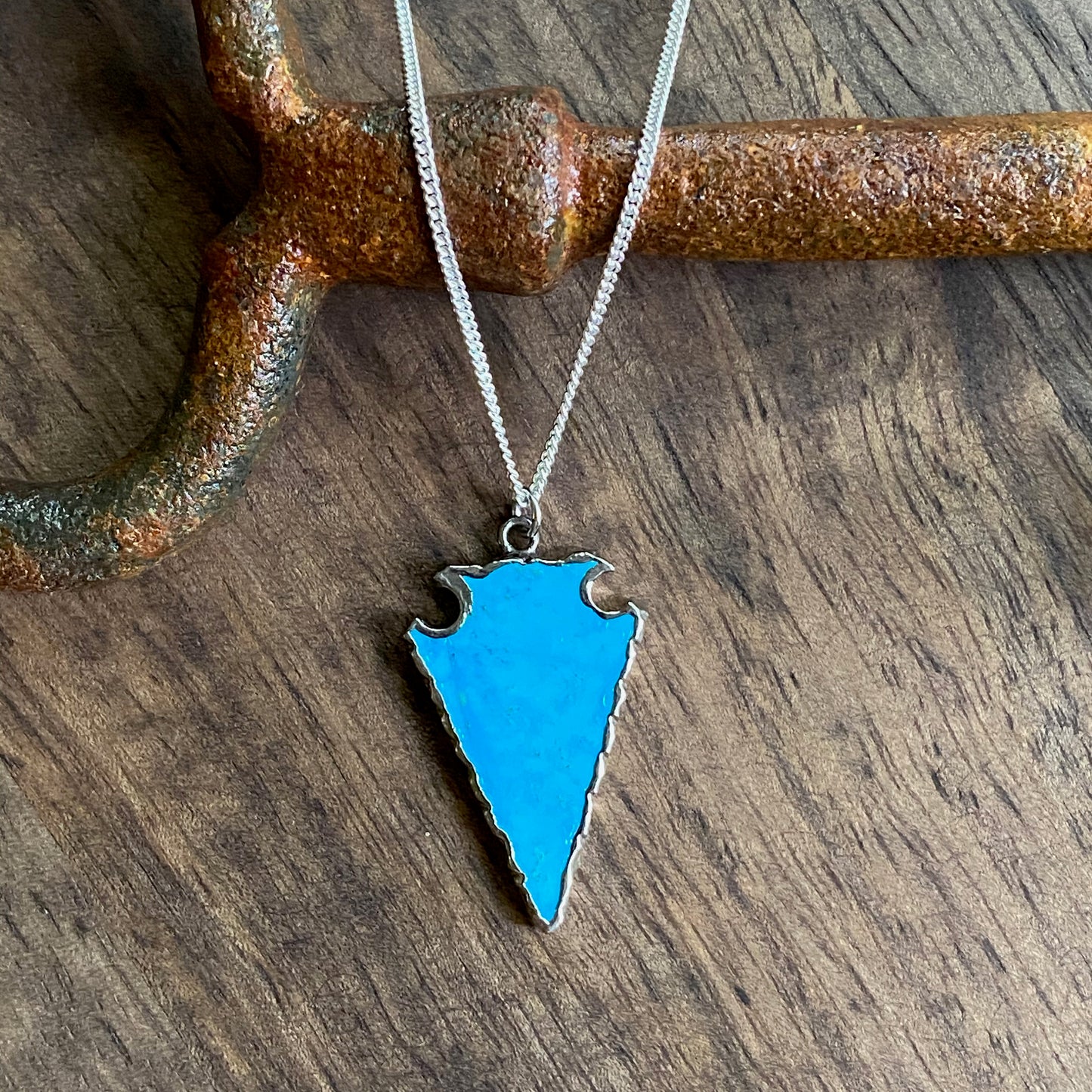 Turquoise Necklace Silver, Arrowhead Necklace,Stone Arrowhead Silver, Blue Stone Necklace,Raw Stone Necklace, Turquoise Pendant Necklace