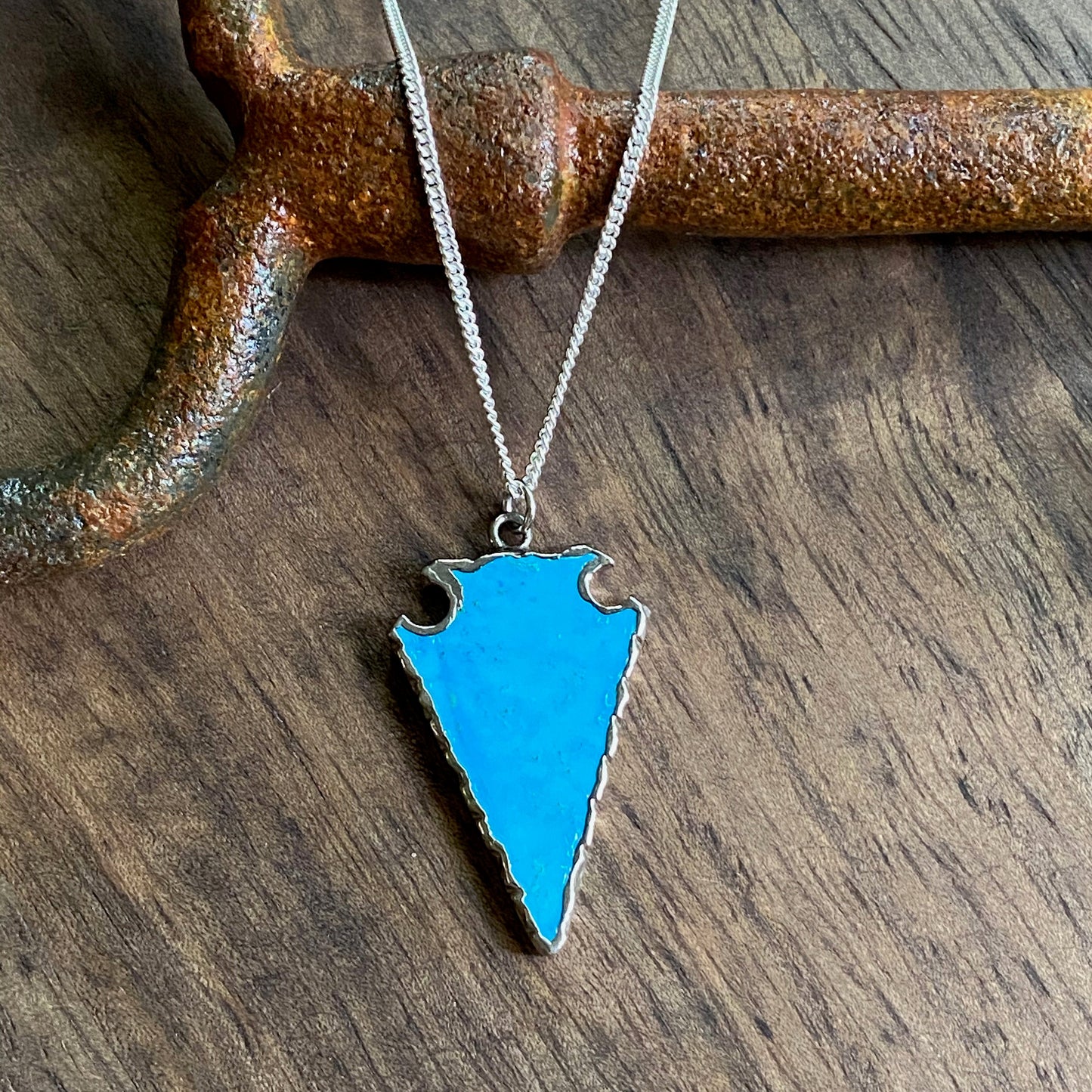 Turquoise Necklace Silver, Arrowhead Necklace,Stone Arrowhead Silver, Blue Stone Necklace,Raw Stone Necklace, Turquoise Pendant Necklace