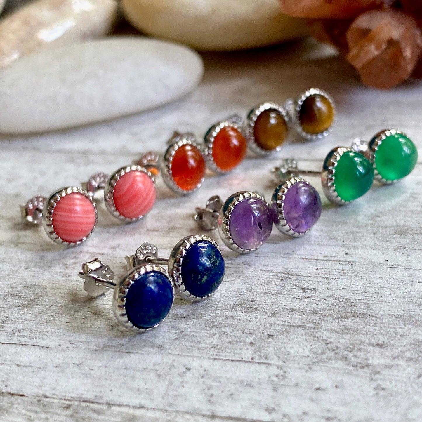 Small Stone Studs,Tigers Eye Earrings,Gift for Her,Silver Stone Earrings,Round Stone Earrings,Gemstone Studs,Dainty Sterling Silver Earrings