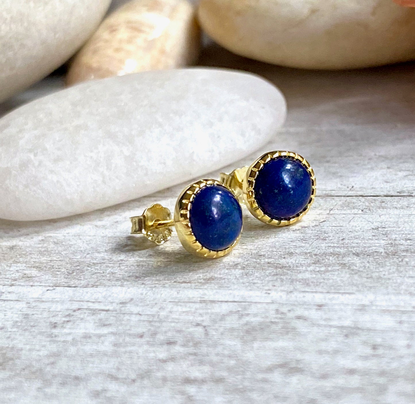 Lapis Button Stud Earrings