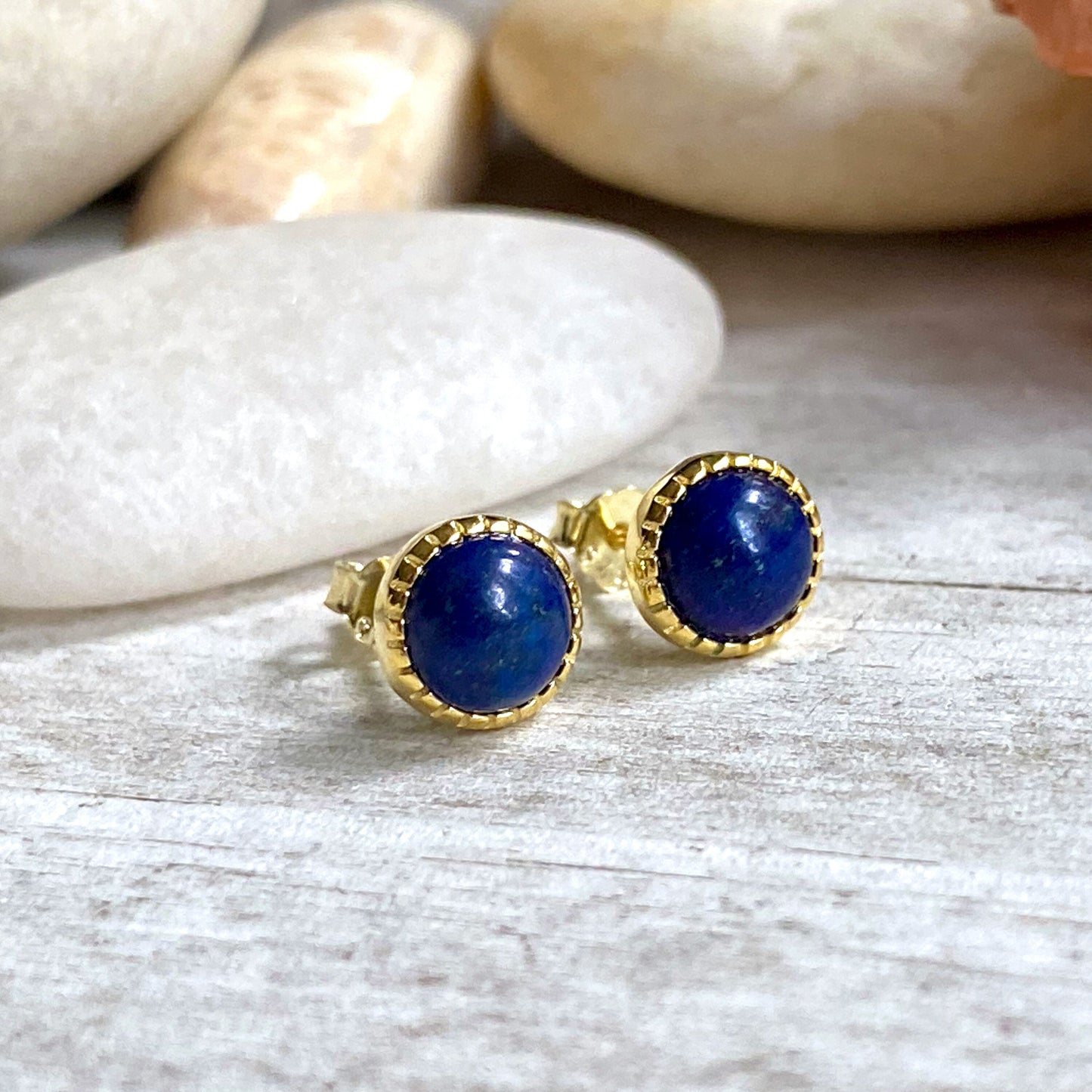 Lapis Button Stud Earrings