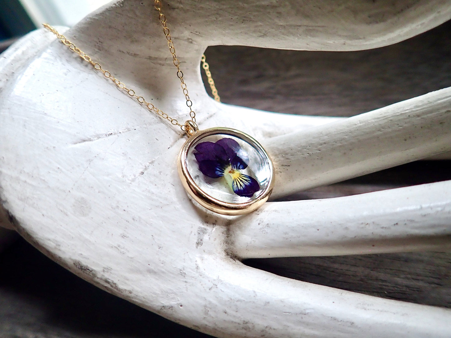 Vivica Pressed Violet Flower Necklace