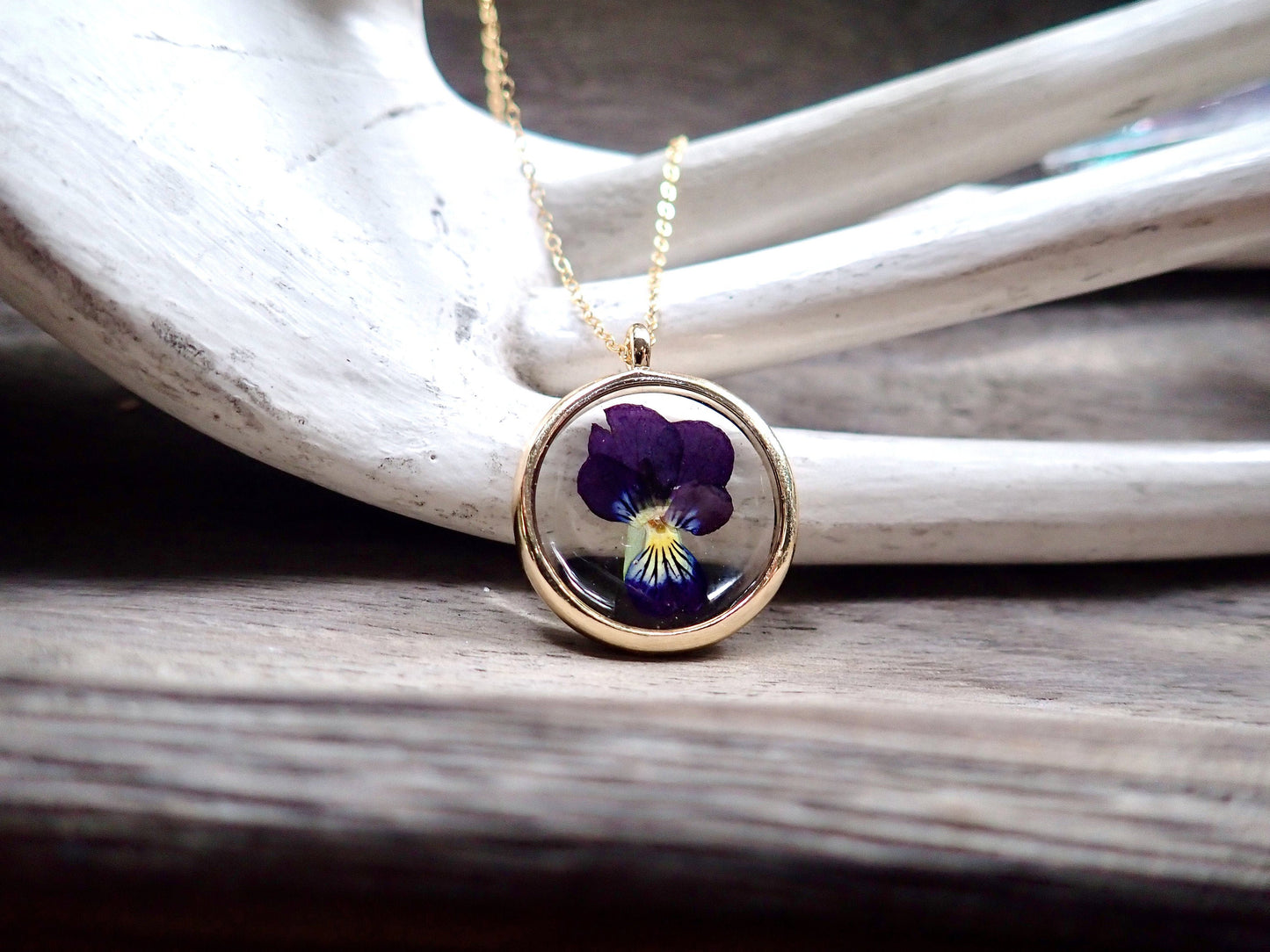 Vivica Pressed Violet Flower Necklace