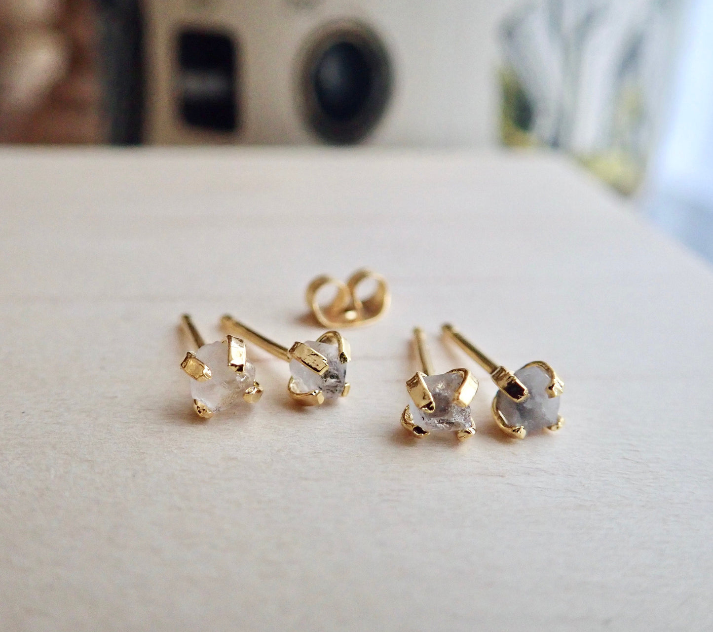 Tiny Herkimer Diamond Earrings, Raw Diamond Earrings,Herkimer Studs,Dainty Earrings,Raw Crystal Earrings,Gemstone Studs, Birthstone Jewelry