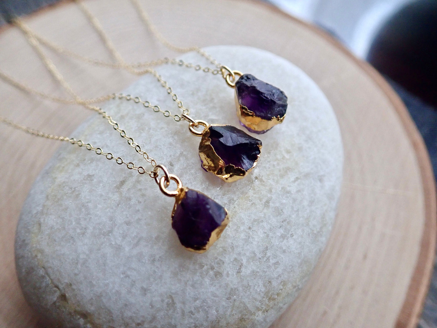 Rhonda Raw Amethyst Necklace, Small Dainty Gemstone Necklace, February Birthstone Jewelry