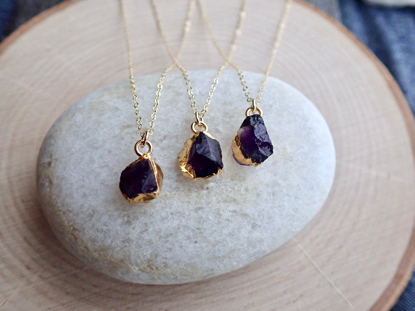Rhonda Raw Amethyst Necklace, Small Dainty Gemstone Necklace, February Birthstone Jewelry
