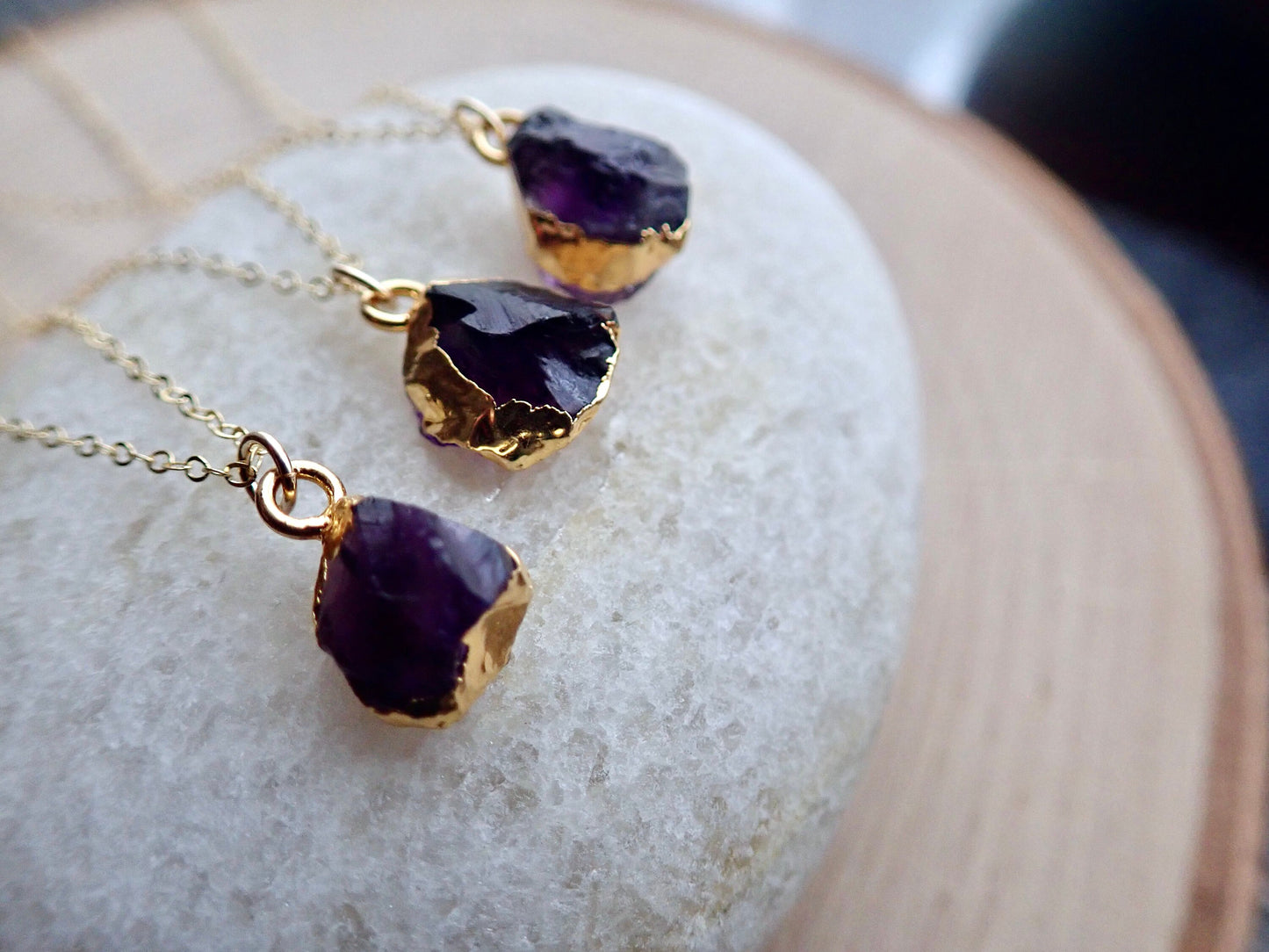 Rhonda Raw Amethyst Necklace, Small Dainty Gemstone Necklace, February Birthstone Jewelry