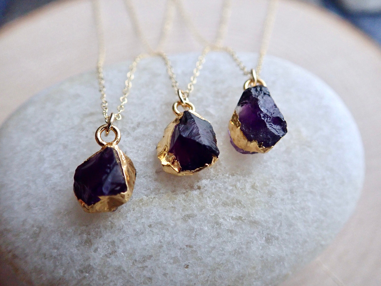 Rhonda Raw Amethyst Necklace, Small Dainty Gemstone Necklace, February Birthstone Jewelry