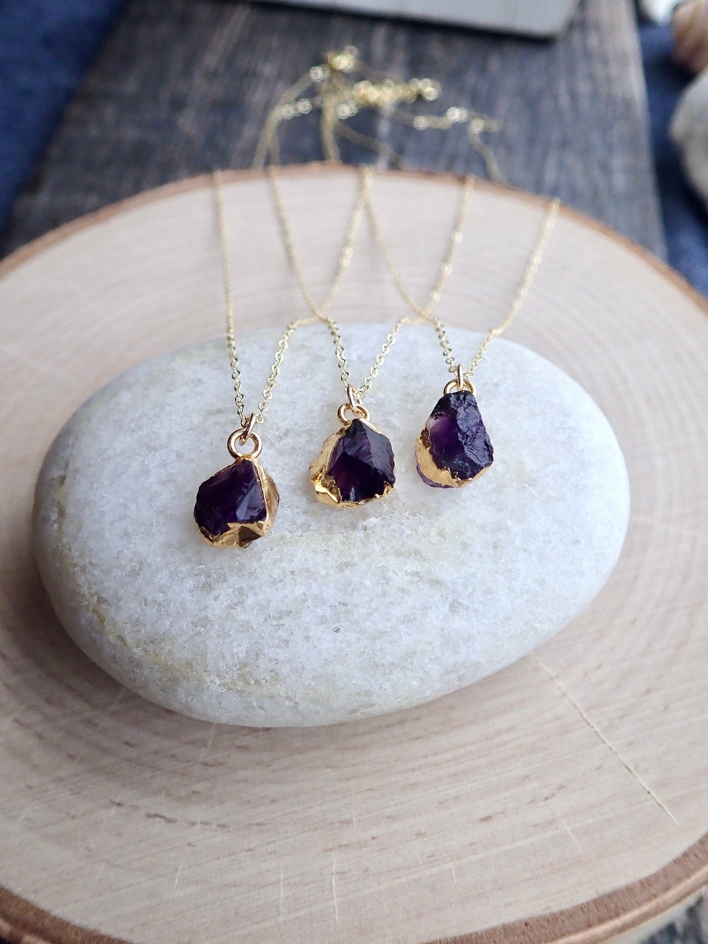 Rhonda Raw Amethyst Necklace, Small Dainty Gemstone Necklace, February Birthstone Jewelry