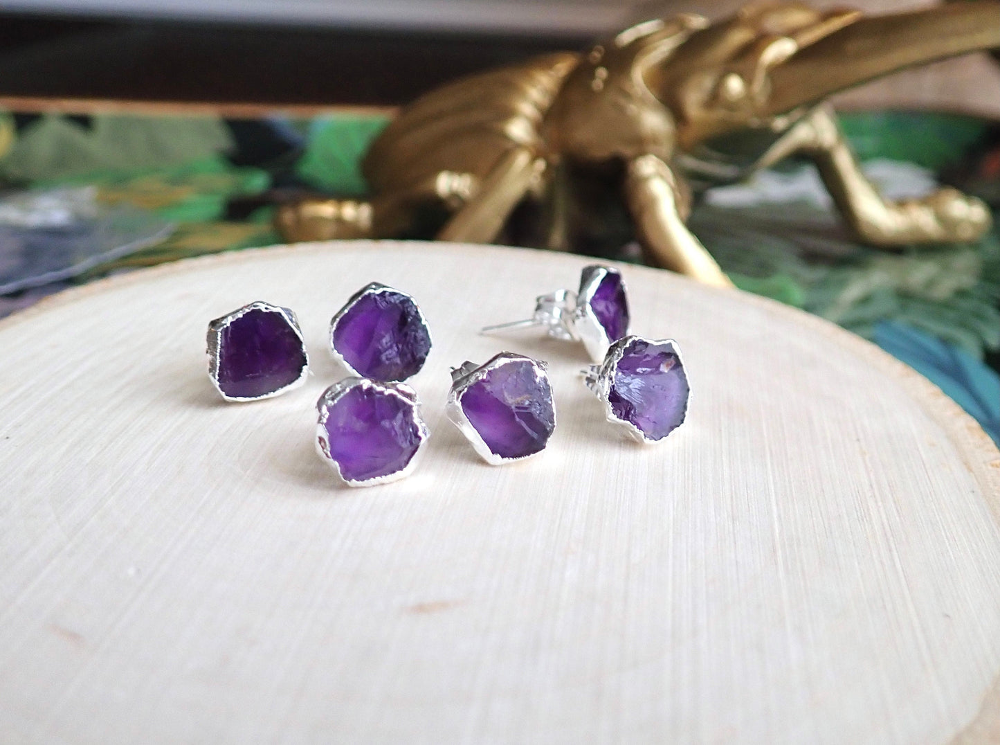 Anapurna Raw Amethyst Earrings - Silver