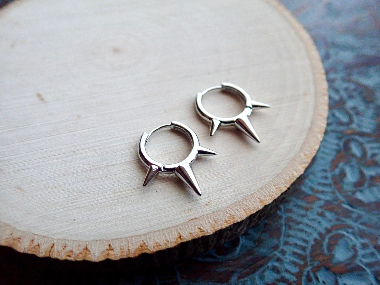 Silver Spike Hoop Earrings