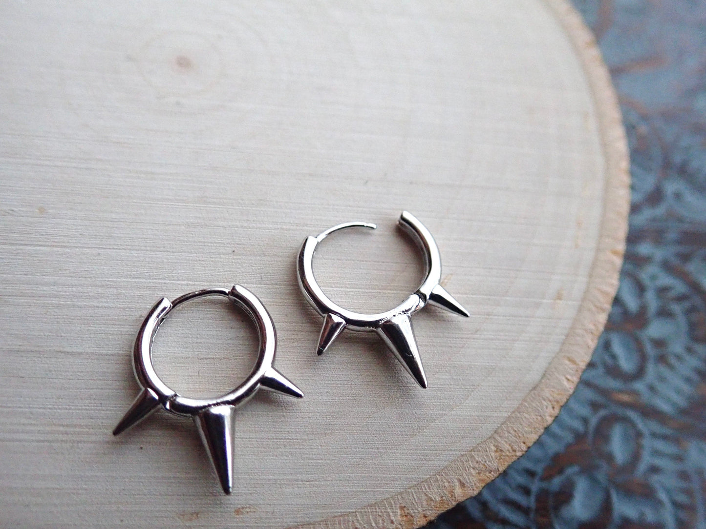 Silver Spike Hoop Earrings