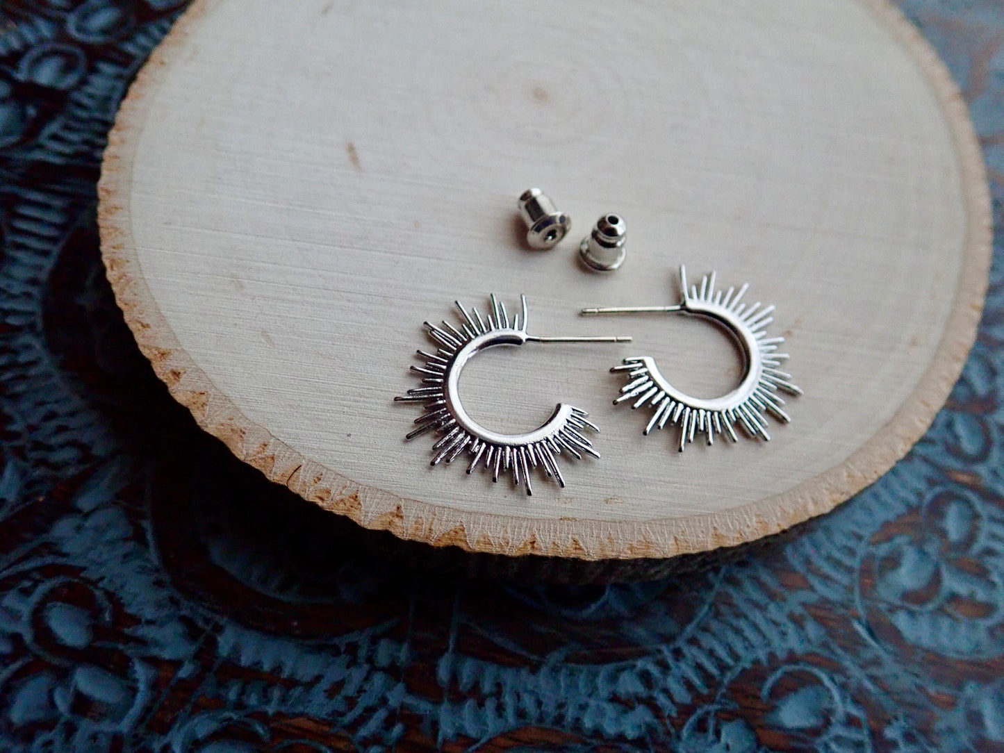 Sandi Silver Sunburst Hoop Earrings