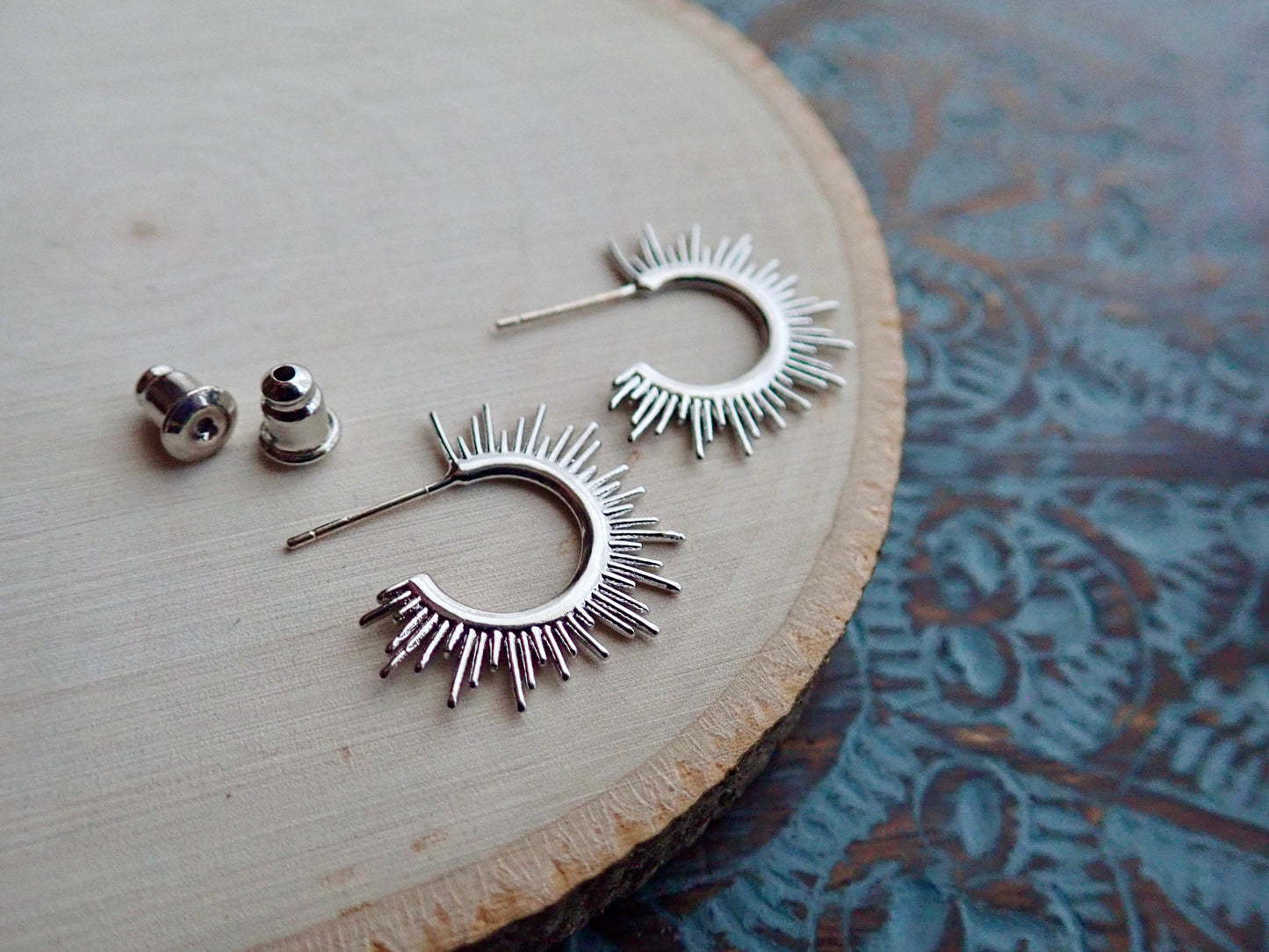 Sandi Silver Sunburst Hoop Earrings