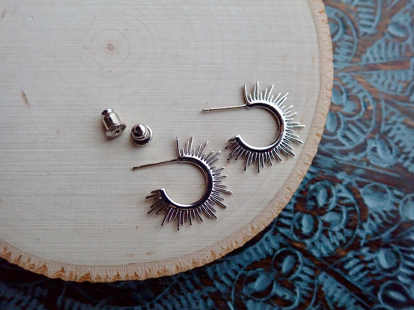 Sandi Silver Sunburst Hoop Earrings