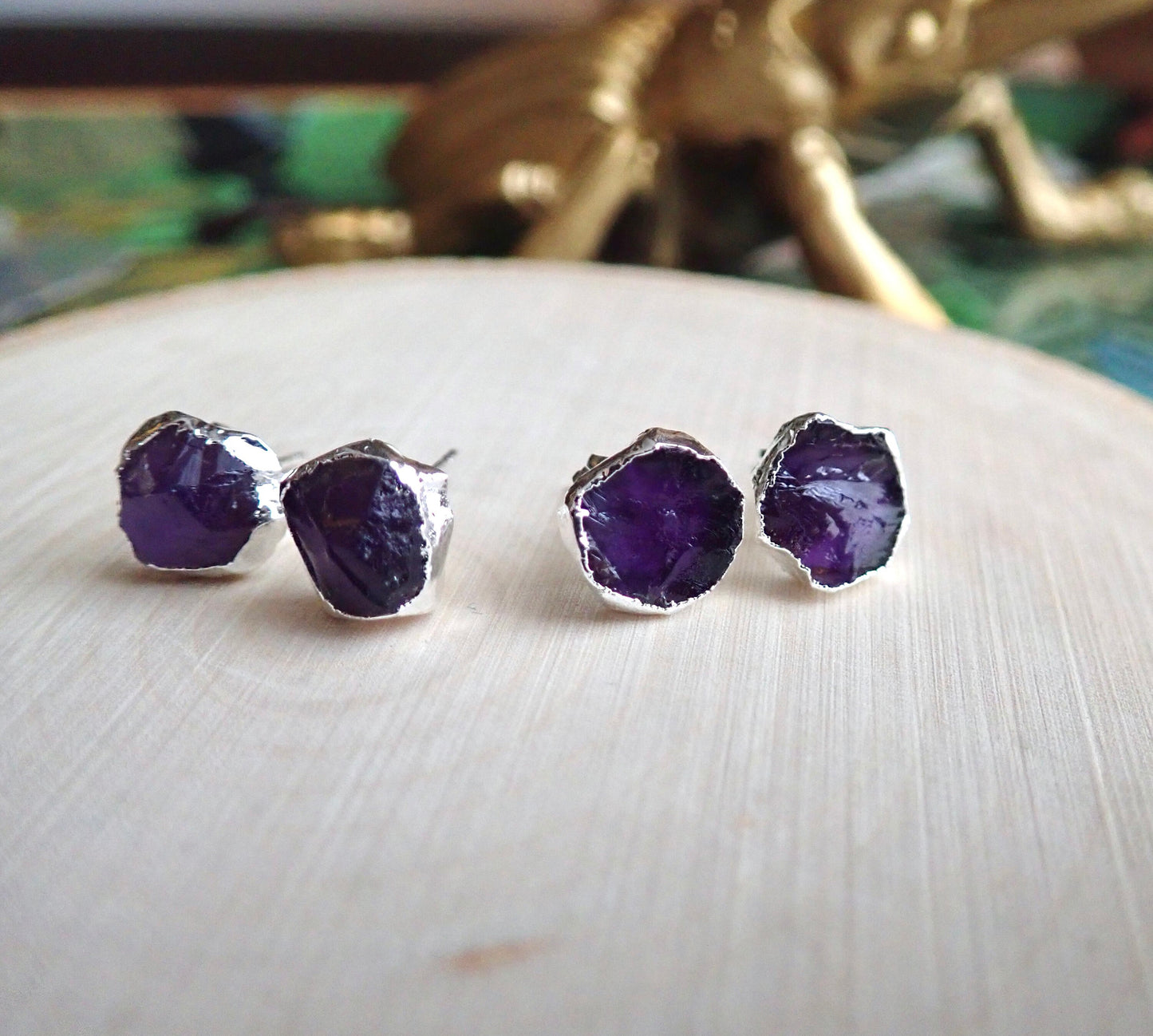 Anapurna Raw Amethyst Earrings - Silver