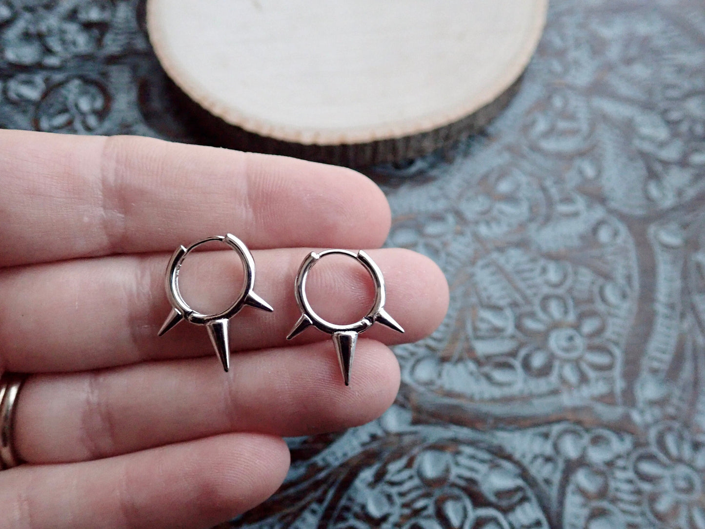 Silver Spike Hoop Earrings