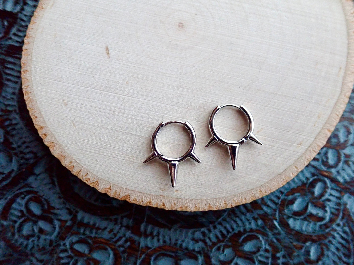 Silver Spike Hoop Earrings