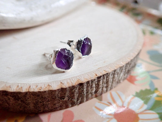 Anapurna Raw Amethyst Earrings - Silver