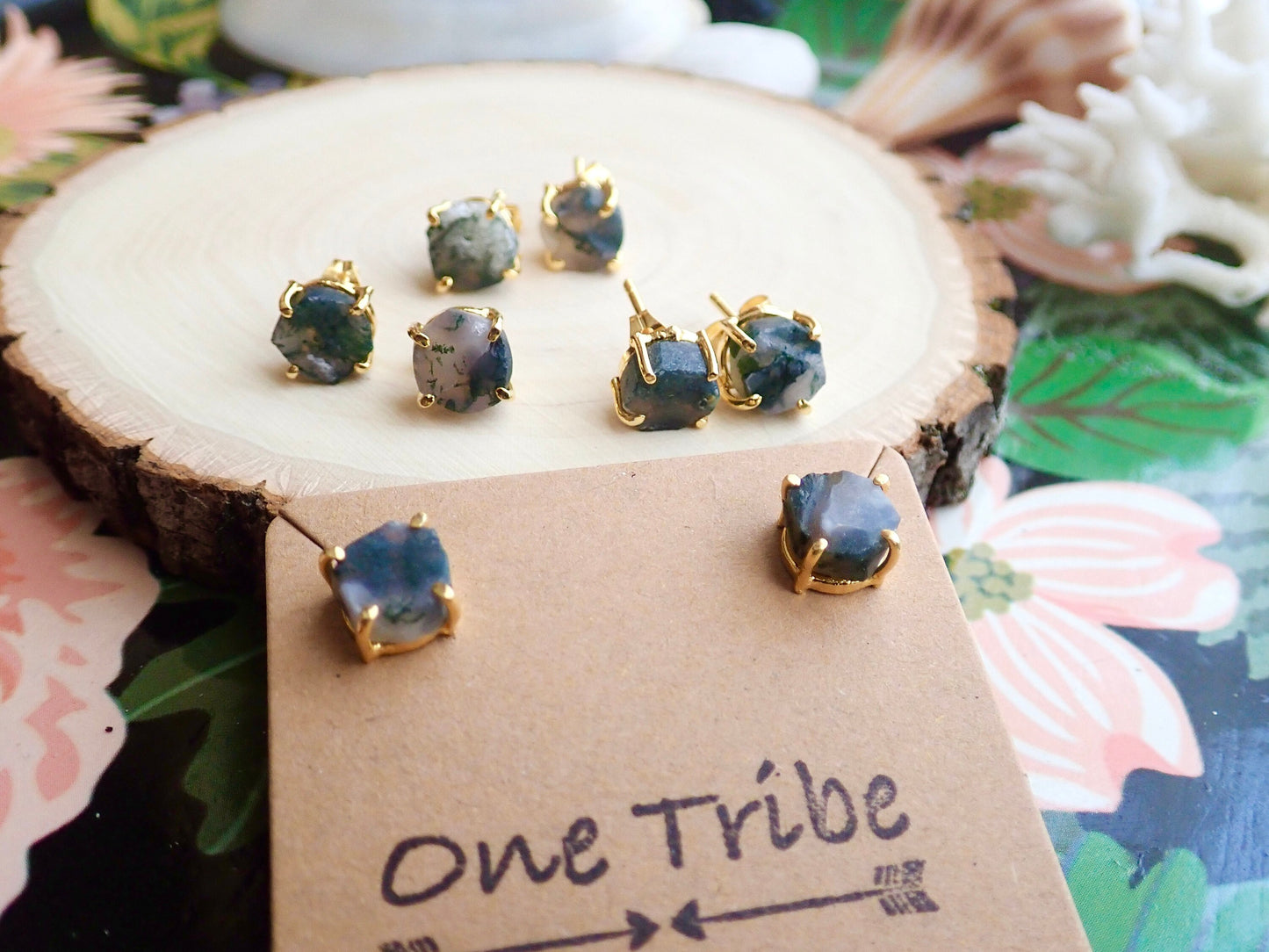 Mysha, Moss Agate Earrings
