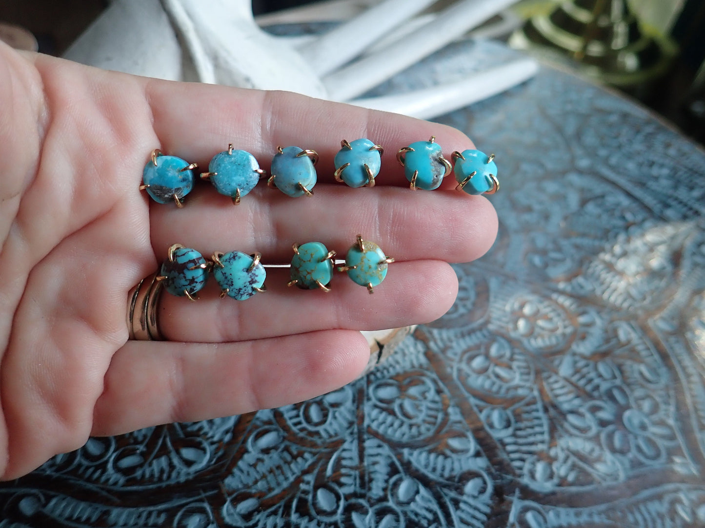Turquoise Stud Earrings, Turquoise Earrings Gold, Gold Turquoise Studs, Raw Gemstone Earrings, Turquoise Jewelry,December Birthstone Gift