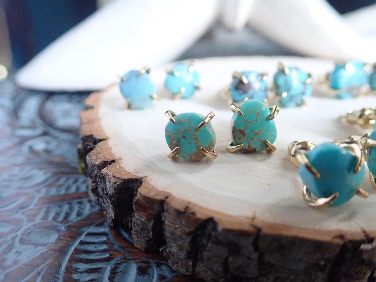 Turquoise Stud Earrings, Turquoise Earrings Gold, Gold Turquoise Studs, Raw Gemstone Earrings, Turquoise Jewelry,December Birthstone Gift