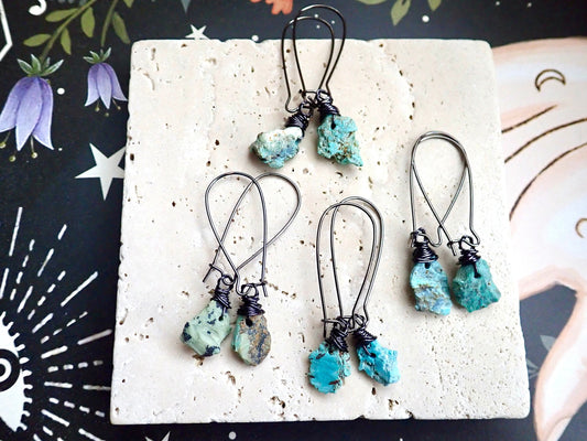 Rustic Long Turquoise Earrings