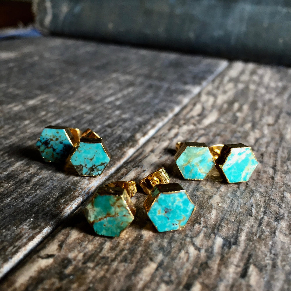 Turquoise Hexagon Studs