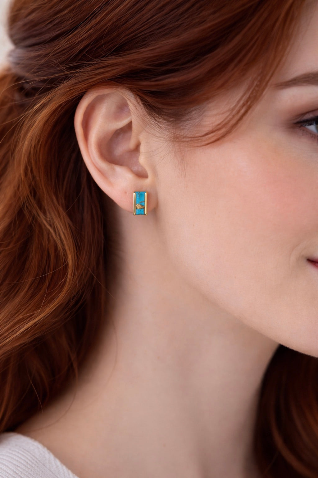 Mojave Turquoise Stud Earrings • Turquoise Earrings Gold • December Birthstone Gift • Boho Gemstone Jewelry • Gemstone Bar Earrings