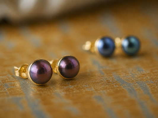 Freshwater Pearl Stud Earrings, Colorful Peacock Pearl Studs, June Birthstone Gift