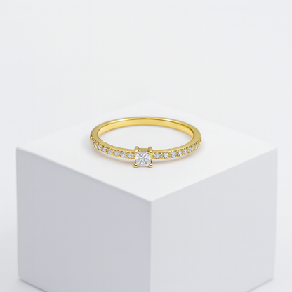 Dainty Square Solitaire Diamond CZ  Ring