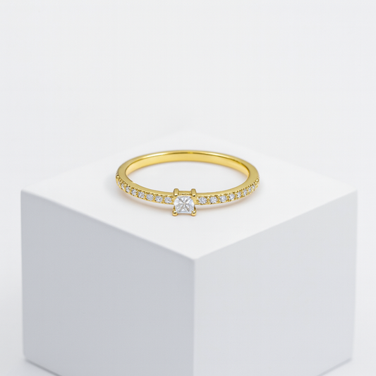 Dainty Square Solitaire Diamond CZ  Ring