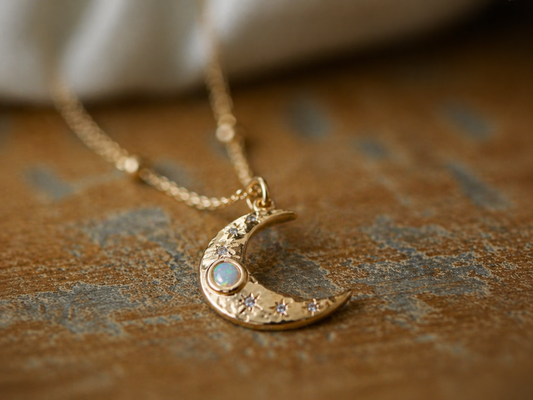Moon Goddess Necklace | Gold Crescent Moon with Opal Necklace
