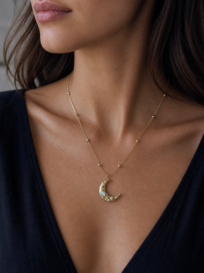 Moon Goddess Necklace | Gold Crescent Moon with Opal Necklace