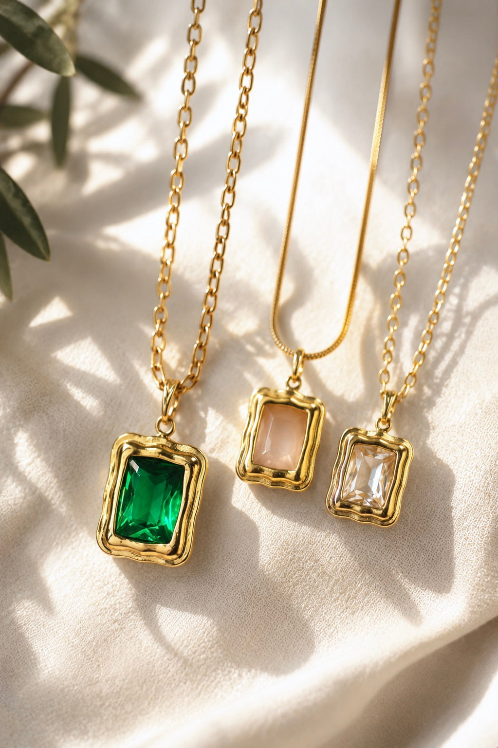 Gemstone Pendant Necklace WATERPROOF Jewelry, Minimalist Gemstone Statement Necklace, Layering Crystal Necklace, Rectangle Stone Pendant
