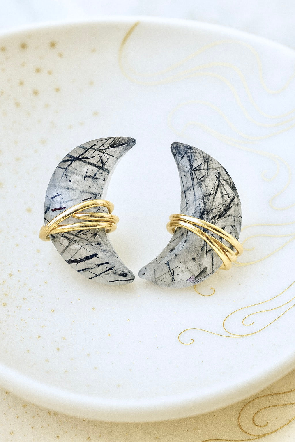 Crescent Moon Tourmaline Quartz Earrings
