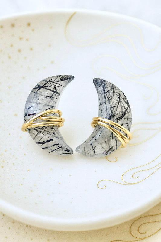 Crescent Moon Tourmaline Quartz Earrings