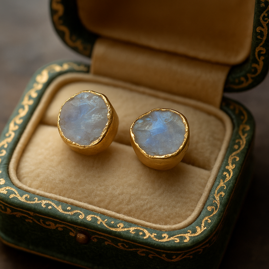 Natural Raw Gemstone Earrings – Moonstone 14k Gold Electroplated Studs