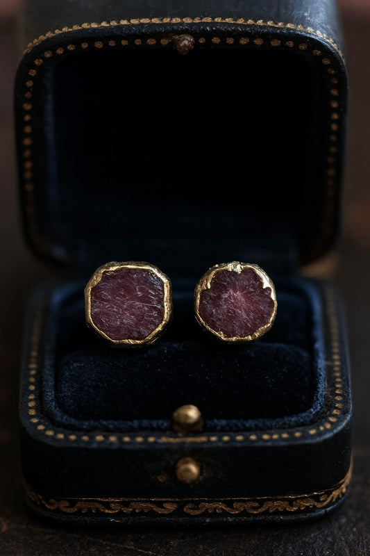 Raw Ruby Stud Earrings – Rough Gemstones in 14k Gold Over Sterling Silver, July Birthstone Jewelry