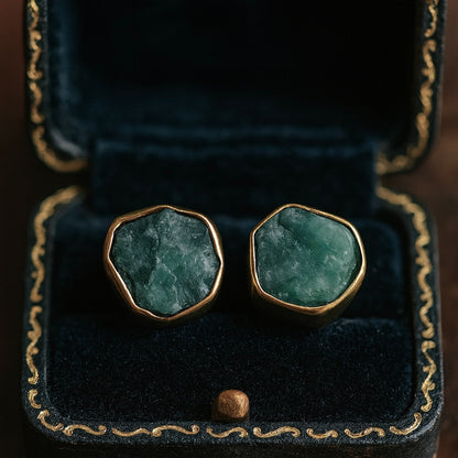 Raw Emerald Stud Earrings | May Birthstone Earrings Her | Gold Vermeil Hypo-Allergenic Gemstone Studs